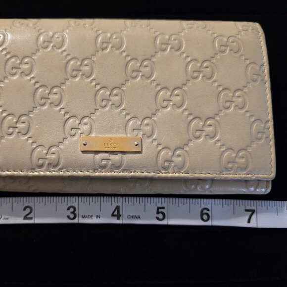 *GUCCI* Authentic GG Signature Leather Wallet w/Gold Name Plate Single Fold/Snap - Picture 8 of 16